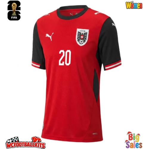 Austria Konrad Laimer #20 Replica Home Stadium Shirt for Women World Cup 2026 Short Sleeve
